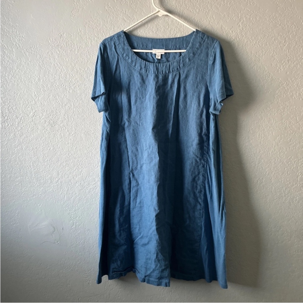 J.Jill Purejill Linen & Tencel A-Line Dress in Blue Simple Modest Size Large - Picture 2 of 8